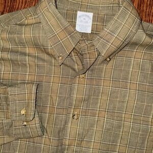 Brooks Brothers Wool Cotton Flannel Men's XL Slim‎ Green Glen Plaid Long Sleeve